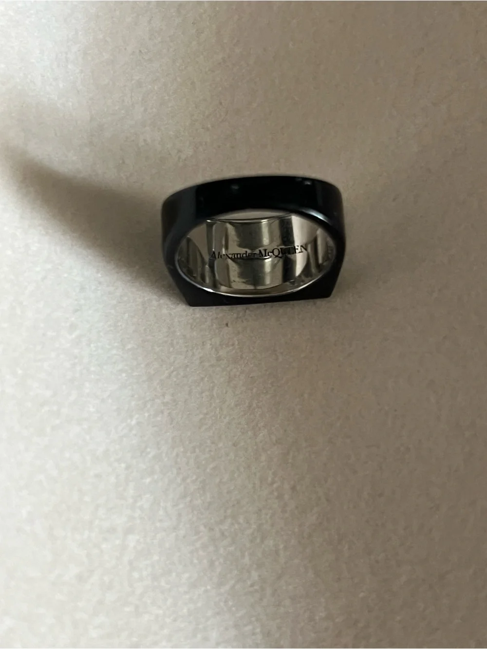 Alexander McQueen Black Ring with White Logo